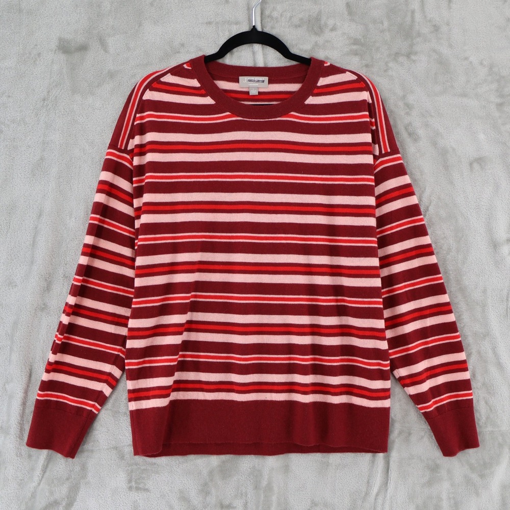 J.Crew Cashmere Sweater Women Large Red Striped Relaxed Crewneck $198 NWOT
